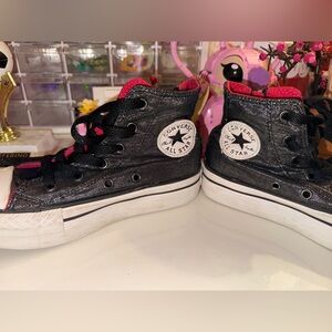 Converse Black Glitter High Top Sneakers with Pink Interior toddler girl size 13